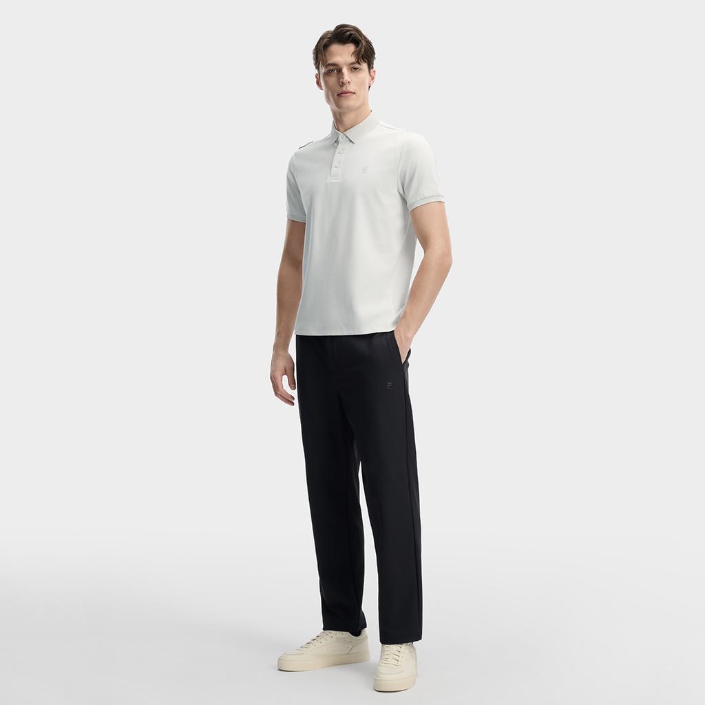 FILA White Minimalist Fashion Light Business Casual Comfortable Versatile Knitted Short Sleeve Polo Shirt Men polo shirts Steam-Grey F11M613103FGY