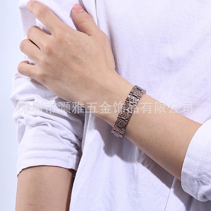 Mens Adjustable Copper Bracelet With Magnetic Vintage Geometric Retro Style