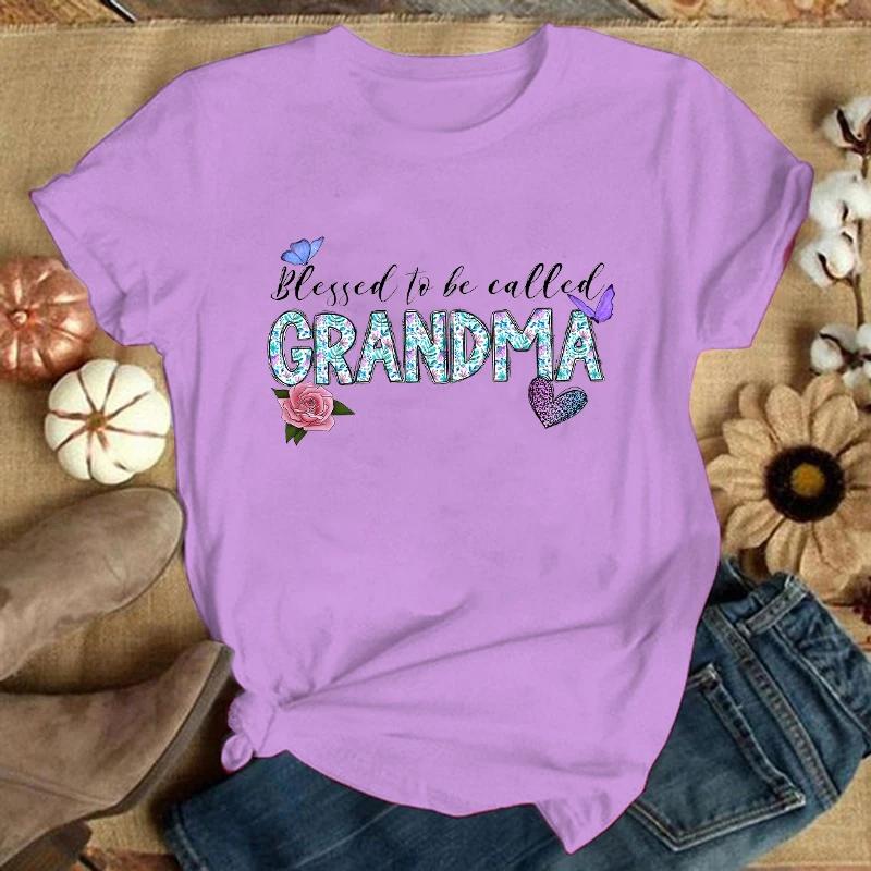 Women Fashion Short Sleeve Tee Shirt Blessed To Be Called Grandma Print T Shirt Casual Loose Summer Cool T-Shirt Top