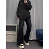 Washed Lazy Literary Micro-elastic Daily Straight Tube Type Quality Semi-elastic Waist Black Micro-pull Jeans Middle Waist