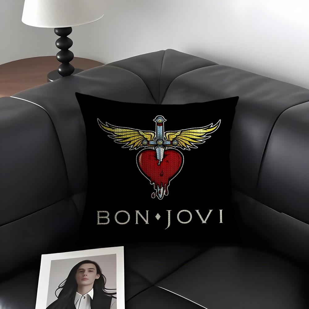 

BBon JoviS Band Cushion Cover Natural Linen Organic Fabric DoubleSided Printing Sofa Home Decor Gift Pillow Case 30x30cm