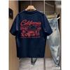 Summer Men Cotton Loose T Shirt Vintage California Beach Car Palm Tree Back Print Crew Neck Short Sleeve