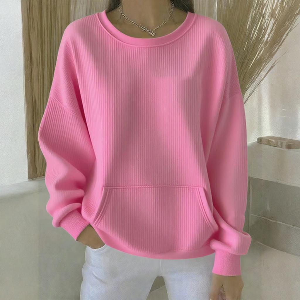 Women's Loose Comfortable Casual And Fashionable Round Neck Solid Color Long Sleeved Sweatshirt