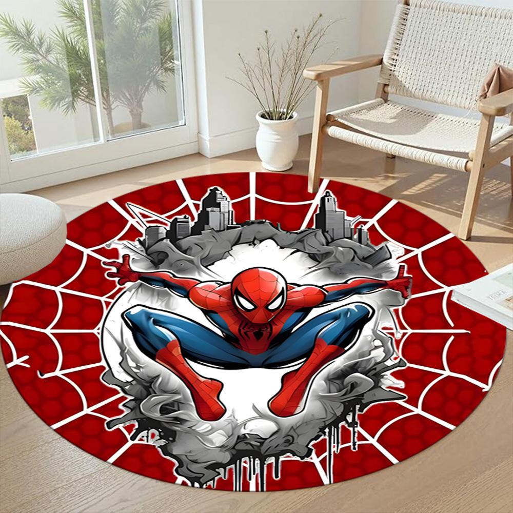 Spider-man Round Floor Mat Suitable for Game Room Living Rooms Dormitory Kitchen Anti-slip Round Rug Decorate Offices Best for Christmas