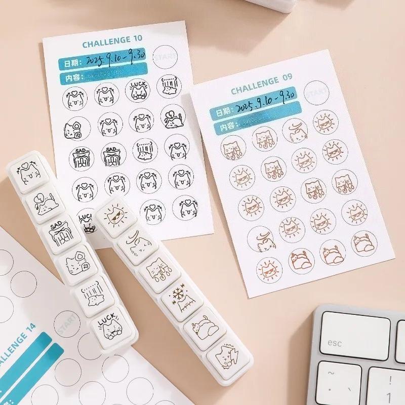 Süßer Katzen-Emoji-Stempel Serie „Alltag Arbeit Gute Laune“ Cartoon Mini-Musterstempel für Journaling Planer DIY Scrapbooking Deko