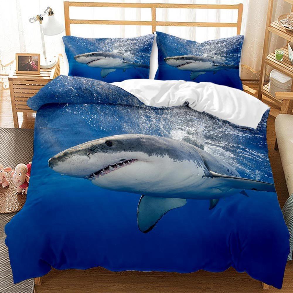 3D Shark Bedding Set Marine Animal Down Duvet Cover 2/3 Pieces Boys Teens Room Quilt Cover Luxury Soft Quick Drying Bed Cover