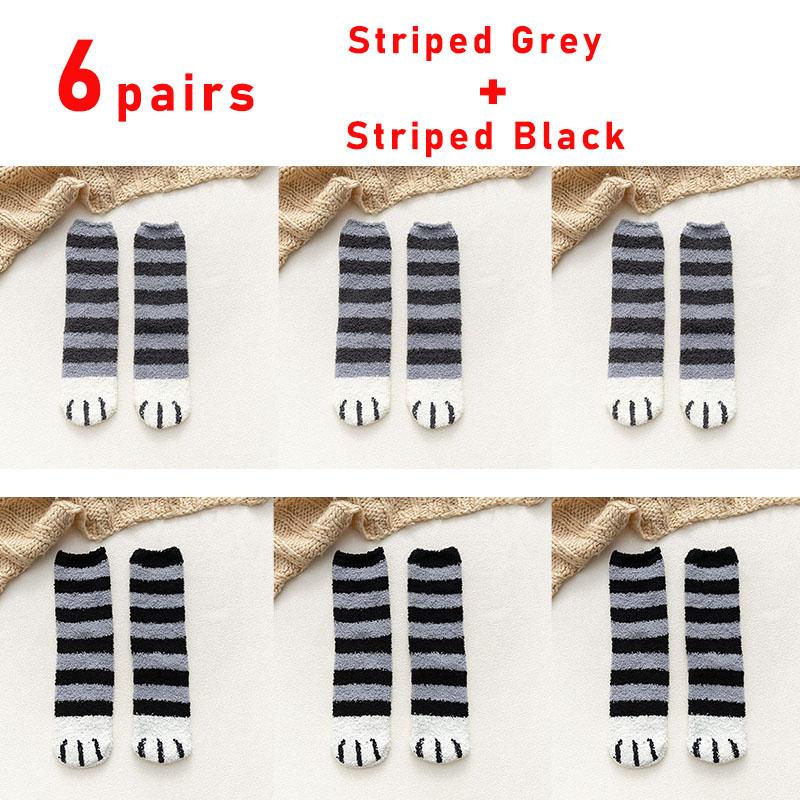 6 Pairs Woman Socks Set Cartoon Cute 3D Dog Cat Paw Pattern Winter Female Fleece Warm Home Floor Sleeping Thick Socks