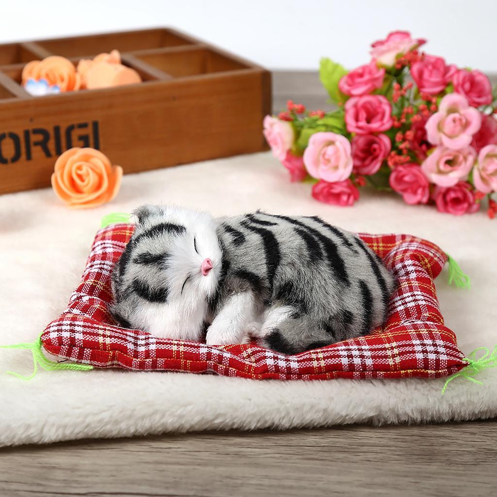 Super Cute Simulation Sounding Sleeping Kittens Cats Plush Toys Doll Christmas Gift Black Gray