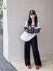 Unisex Wide-Leg Velvet Jeans with Cherry Embroidery for Girls - Loose Fit, Solid Color, Ideal for Middle and Older Children