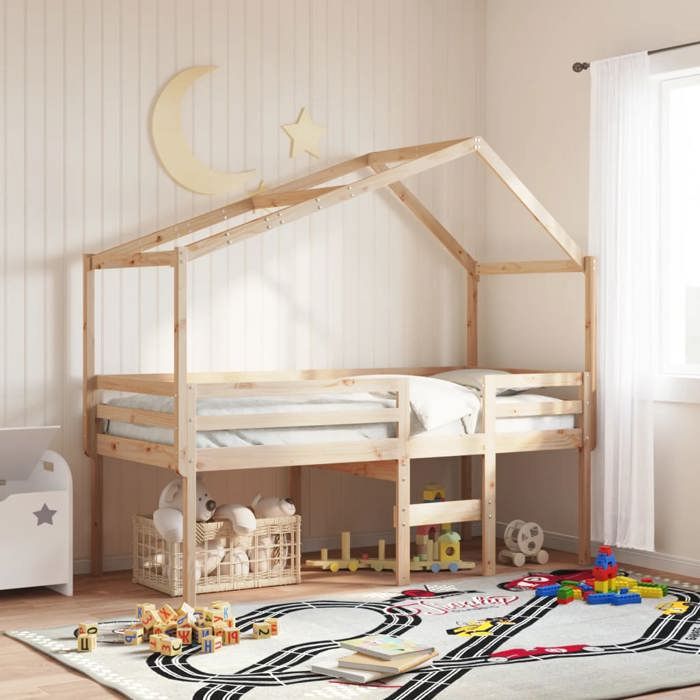 VidaXL Lit haut avec toit 80x200 cm bois de pin massif, lit, cadre de lit, lit mezzanine, meuble de chambre à coucher, 3282055
