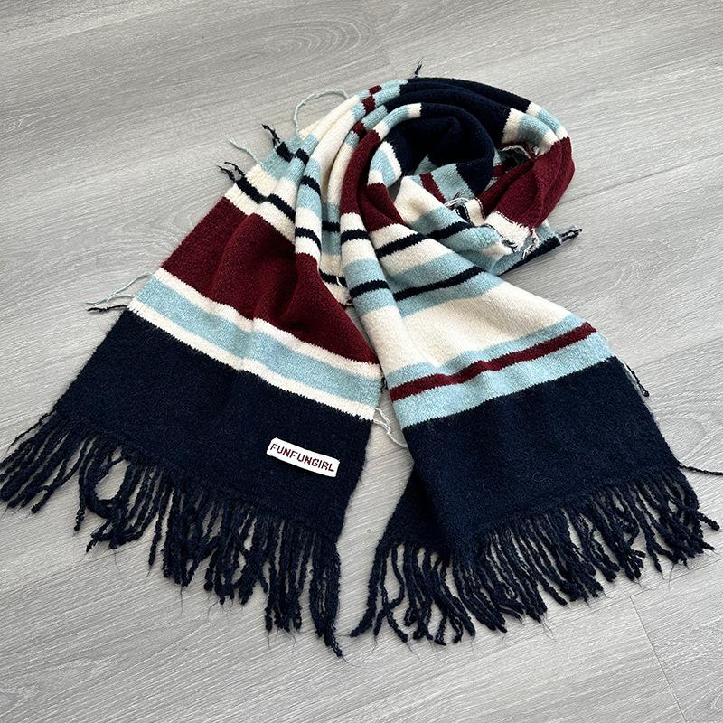 Autumn and winter fashion versatile striped wool scarf light luxury high-end knitted cashmere scarf scarf
