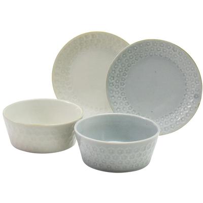 Aito Seisakusho [Fog] Salatschüssel, Schüssel, ca. 13cm, Teller, ca.. 16cm, Paar, 4-teiliges Geschirrset, weißgrau, mikrowellengeeignet, spülmaschinenfest, Mino