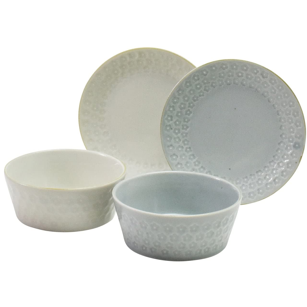 

Aito Seisakusho [Fog] Salad bowl, bowl, approx. 13cm, plate, approx. 16cm, pair, 4-piece tableware set, whitegray, microwave, dishwasher safe, Mino