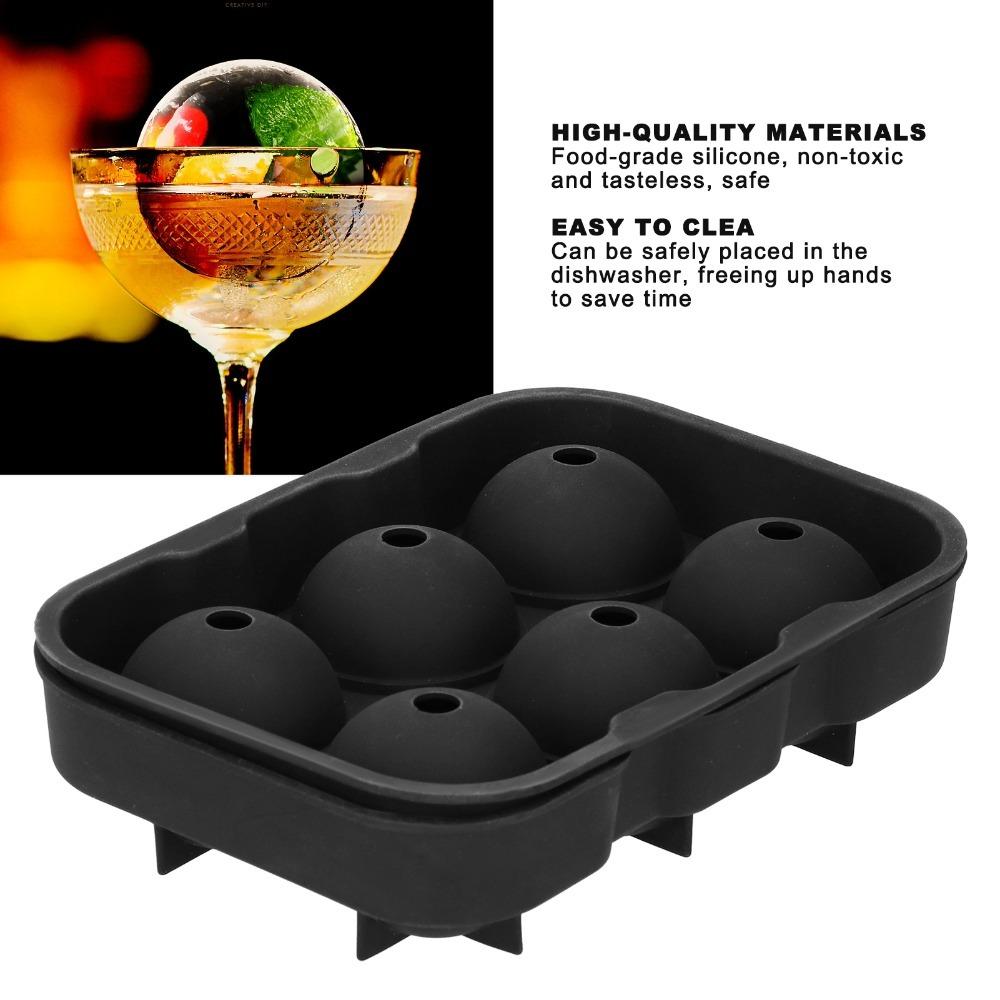 6 Cavity Sphere Ice Mold With Lid Silicone Ice Cube Tray Reusable Ice Ball Maker Bar