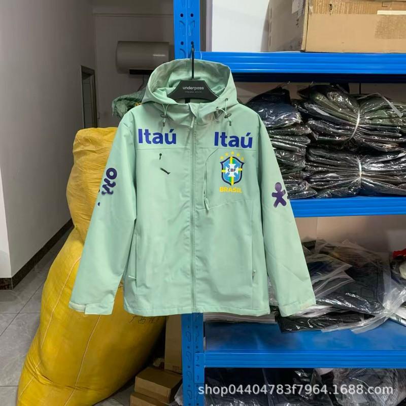 Giacca con Cappuccio da Uomo Stile Neymar Brasile Leggera Antivento Allenamento Cappotto da Esterno