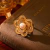 French High-end Temperament Pearl Light Luxury Style Full Of Diamonds Zircon Flower Ring
