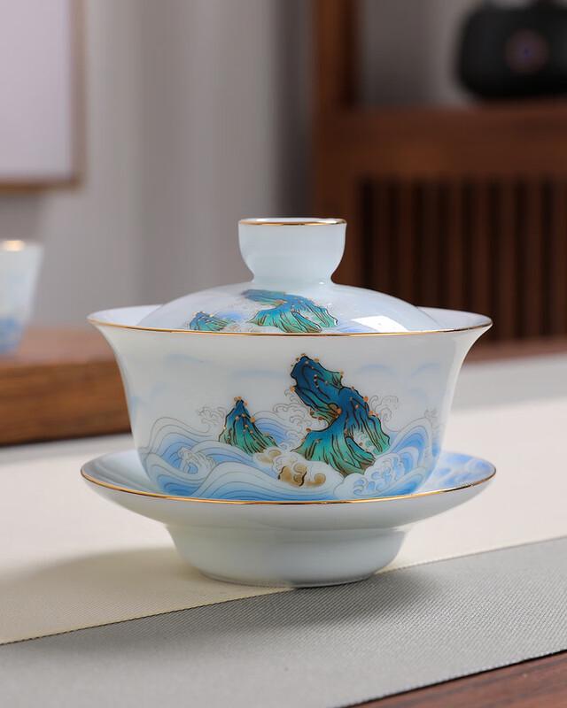 Chaxun Celadon Fushan Shouhai Sancai Gaiwan Tea Set