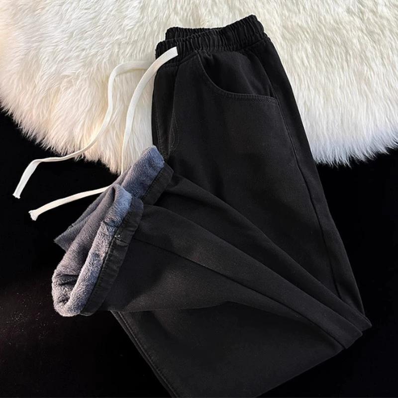 

Осень Зима Утепленные Джинсы Джинсы Широкие Штанины Мужские Прямые Эластичная Талия Вельвет Хай Стрит Винтаж Молодежные Повседневные Джинсы XL чёрный