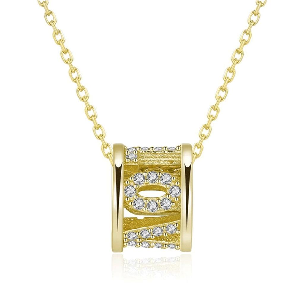 Sparkling Barrel Pendant Necklace with Textured Inlay and Central Ring Detail Modern Elegant Jewelry for Women