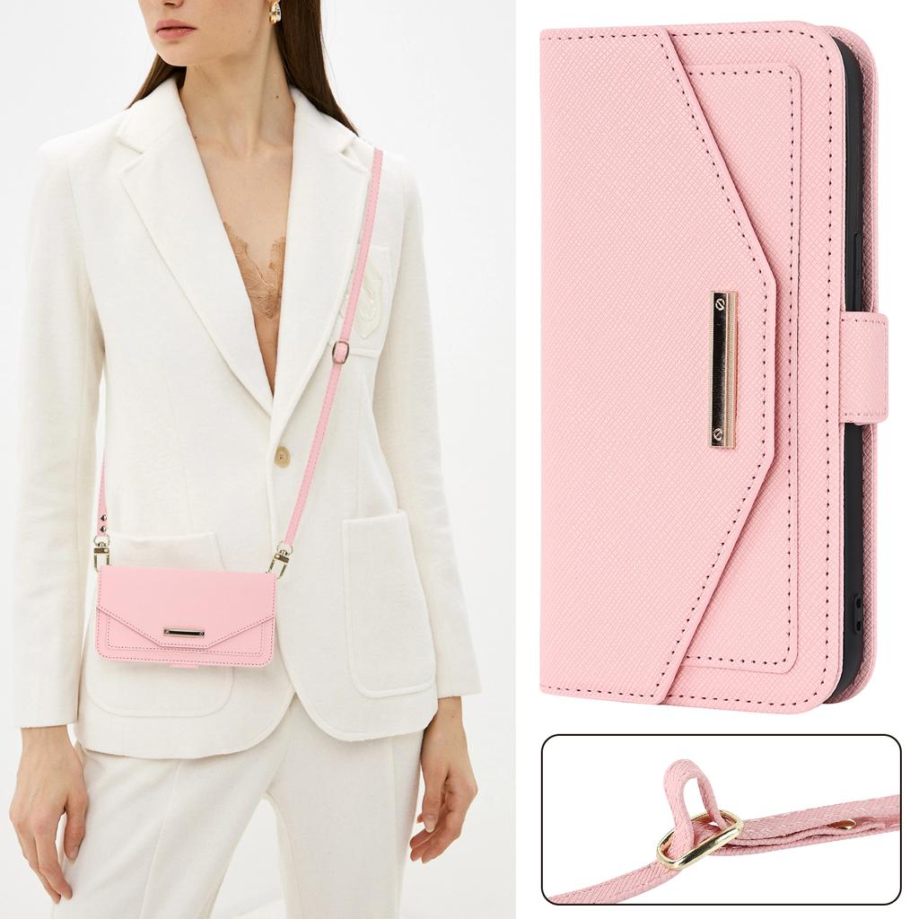 For Sony Xperia 1 VI Stand Case Cross Texture PU Leather Wallet Phone Cover with Shoulder Strap/Makeup Mirror