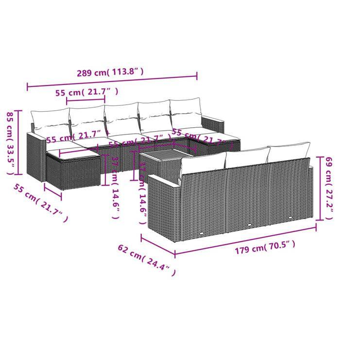 VidaXL Salon de Jardin avec Coussins 11 pcs, Canapés de Terrasse, Ensemble de Meubles de Patio, Mobilier d'Extérieur, Beige 3258825