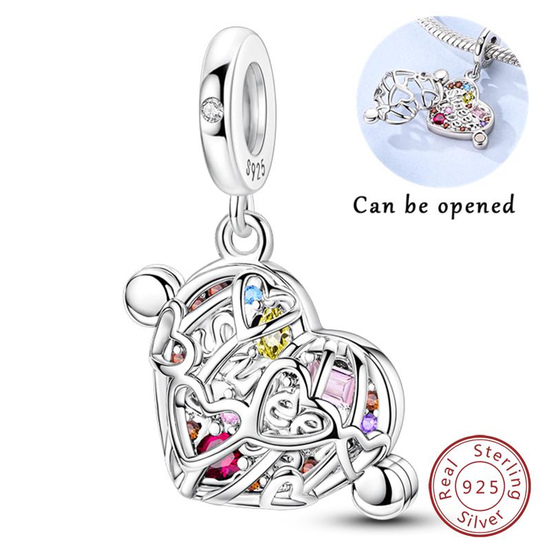 Copper Charms Beads Forever Love Heart Shaped Bow Family Charms Dangle For Bracelet Woman Diy Jewelry Gift