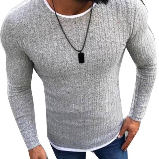

Fashion Men Color Block Patchwork O Neck Long Sleeve Pullover Knitted Sweater M сірий