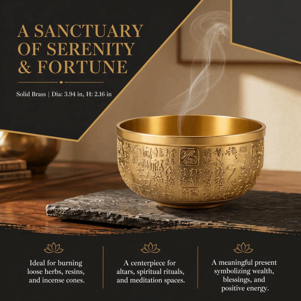 10cm Feng Shui Brass Bowl Hundred Blessings Brass Treasure Bowl Wealth Money Bowl Office Decor