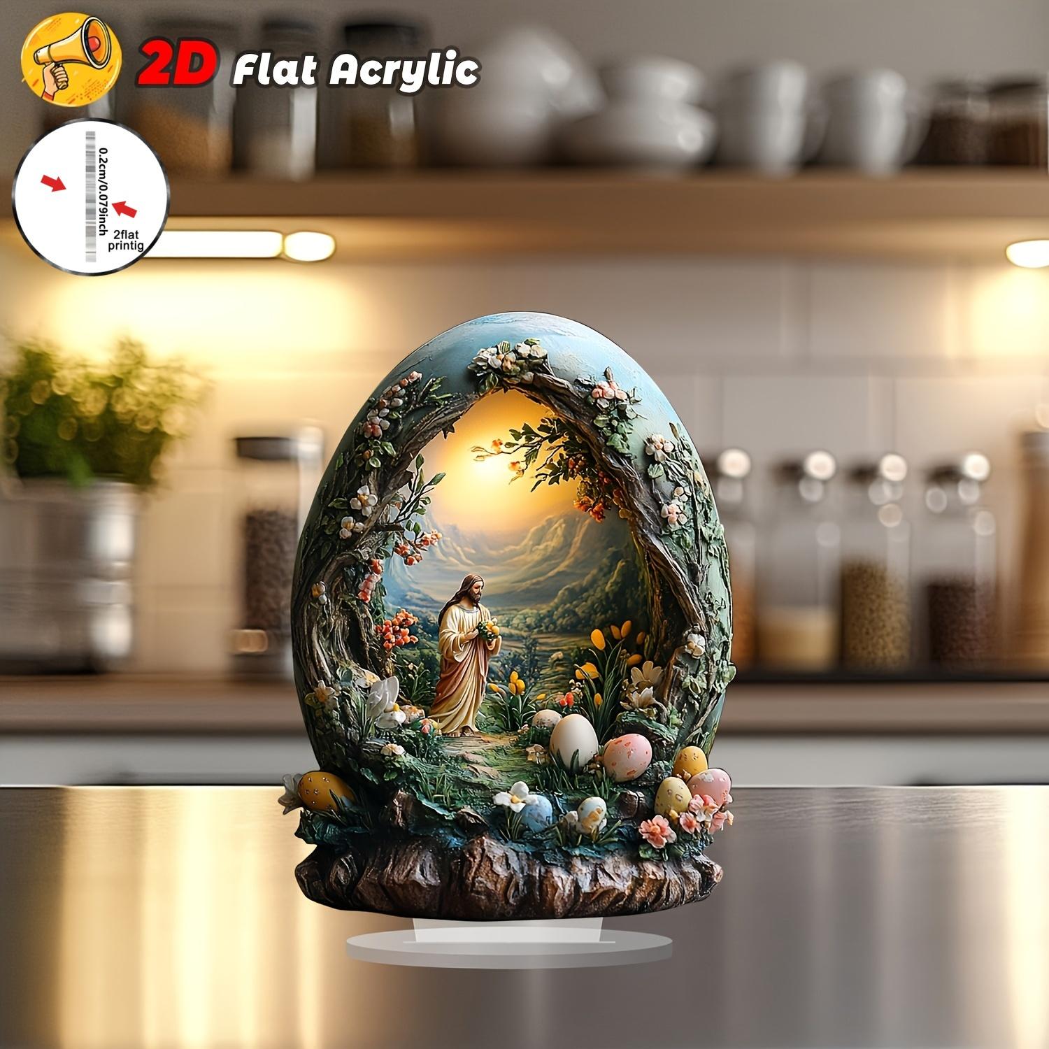 

1-Piece Jesus Easter Egg Acrylic Ornament, Acrylic Stand, Desktop Decoration, Perfect Gift for Home, Office, Holidays, and Birthdays, Suitab