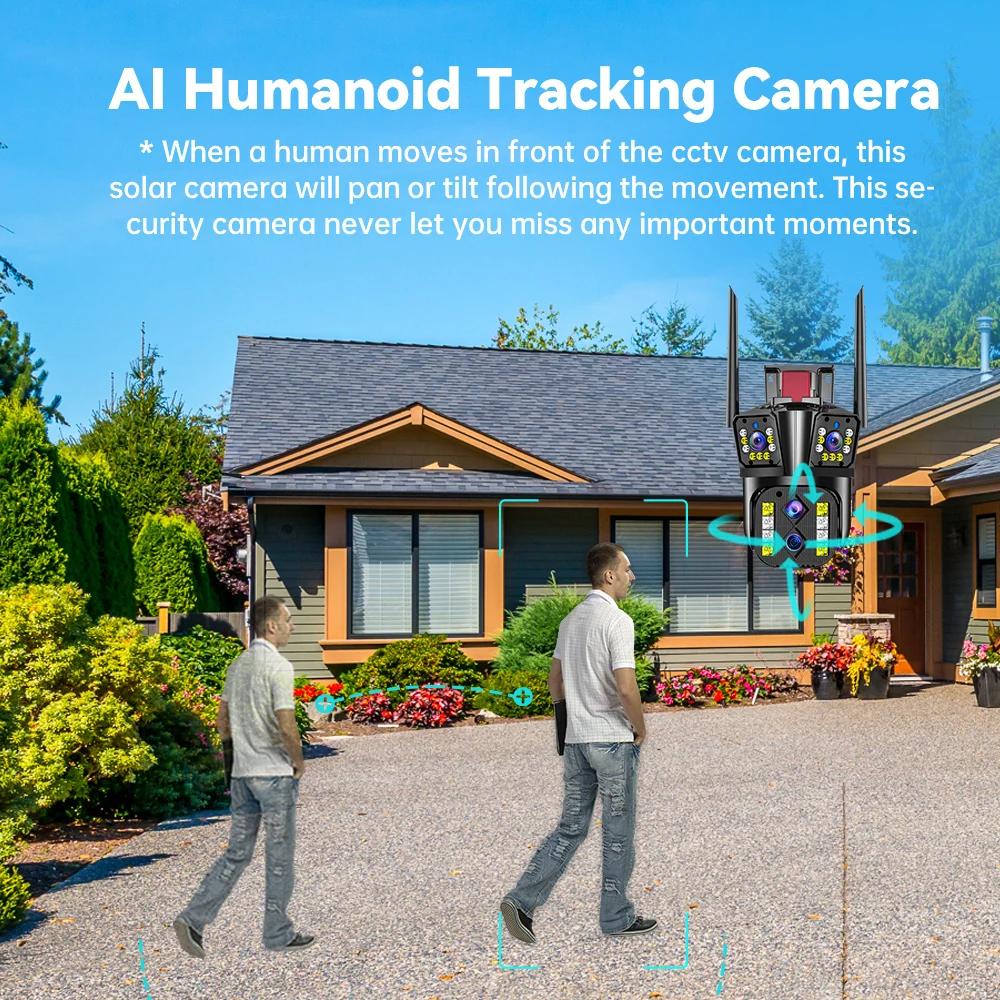 Outdoor WIFI IP Kamera 16MP 8K HD 10X Optischer Zoom Automatische Tracking PTZ Vier Objektiv Drei Bildschirm Wasserdichte Überwachungskamera CCTV