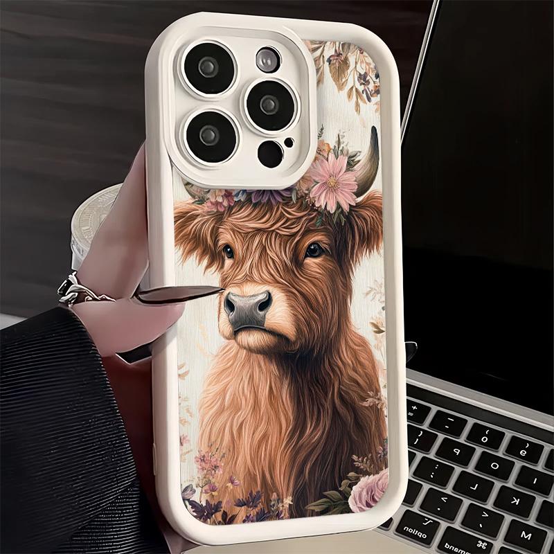 Phone Case for iPhone 17 Air 16E 15 16 Pro Max Cute Highland Cow Cover 14 Plus 13 12 Mini Soft Shell Silicone Fundas