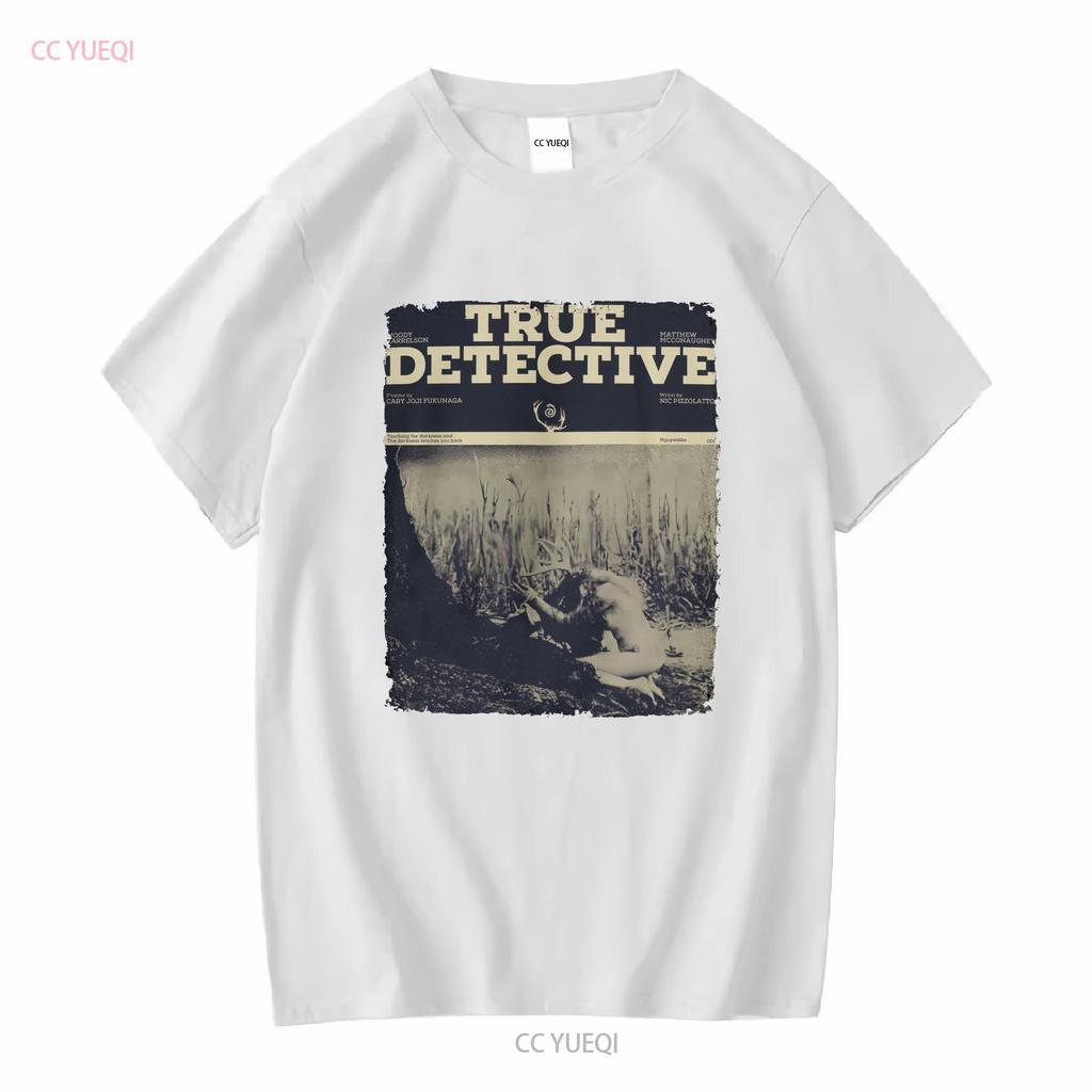 Ästhetisches True Detective Vintage Halloween Horrorfilm Streetwear T-Shirt lange oder kurze Ärmel vintage gewaschen Streetwear
