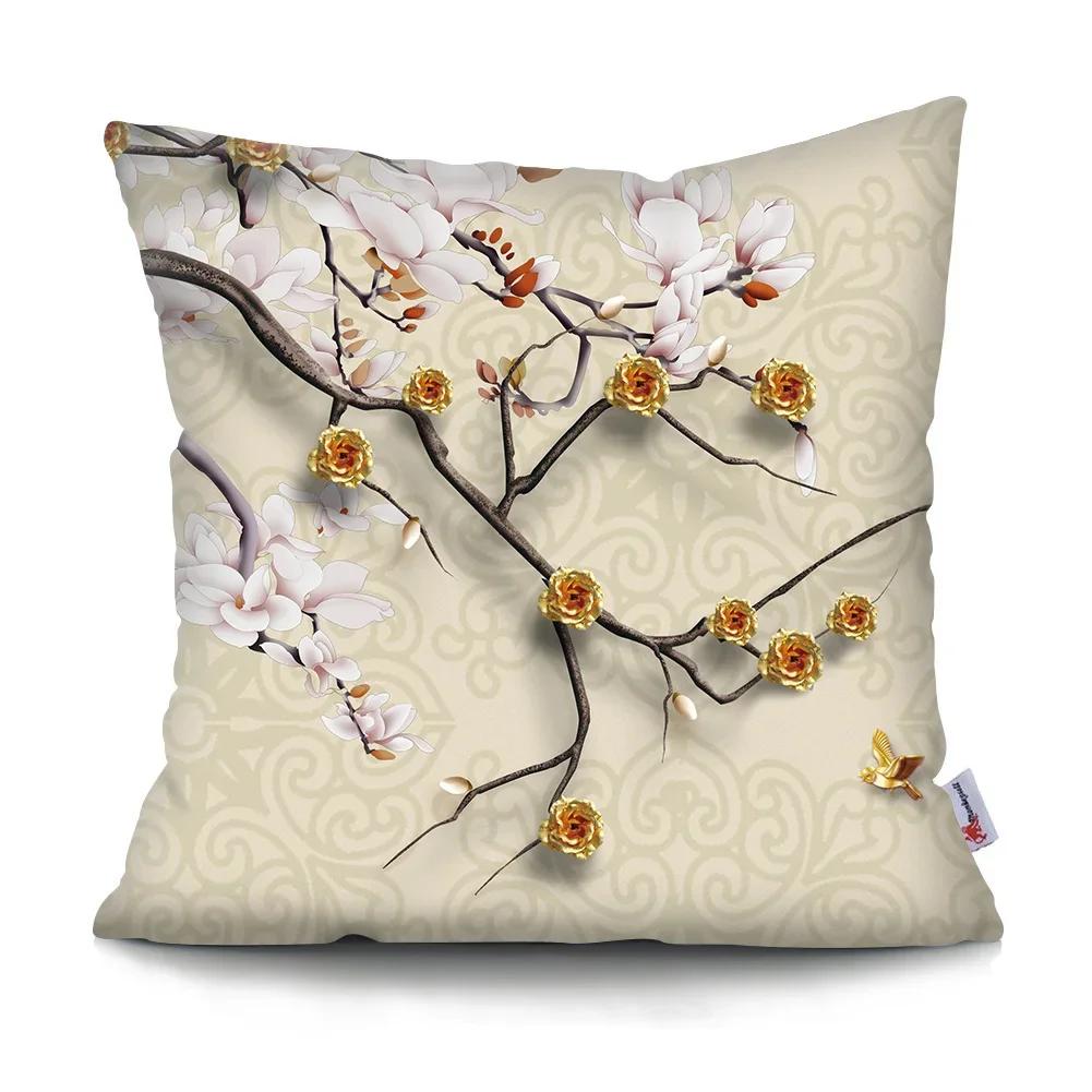 Federa Cuscino Pittura Paesaggistica Cinese Fiori di Prugno Retrò Poliestere Stampato Federa Cuscino Decorazione per la Casa