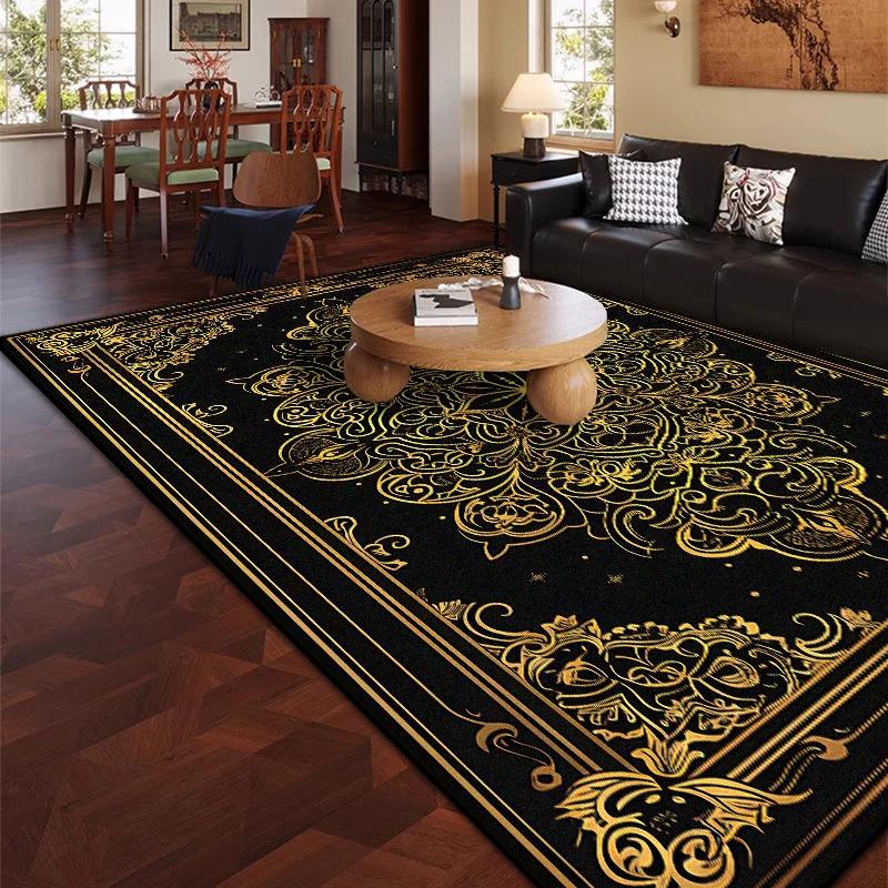 Luxury Living Room Carpets Black Golden Design Indoor Antiskid Rug 140x200 Large Size Dining Room Decoration Home Mat Bedside