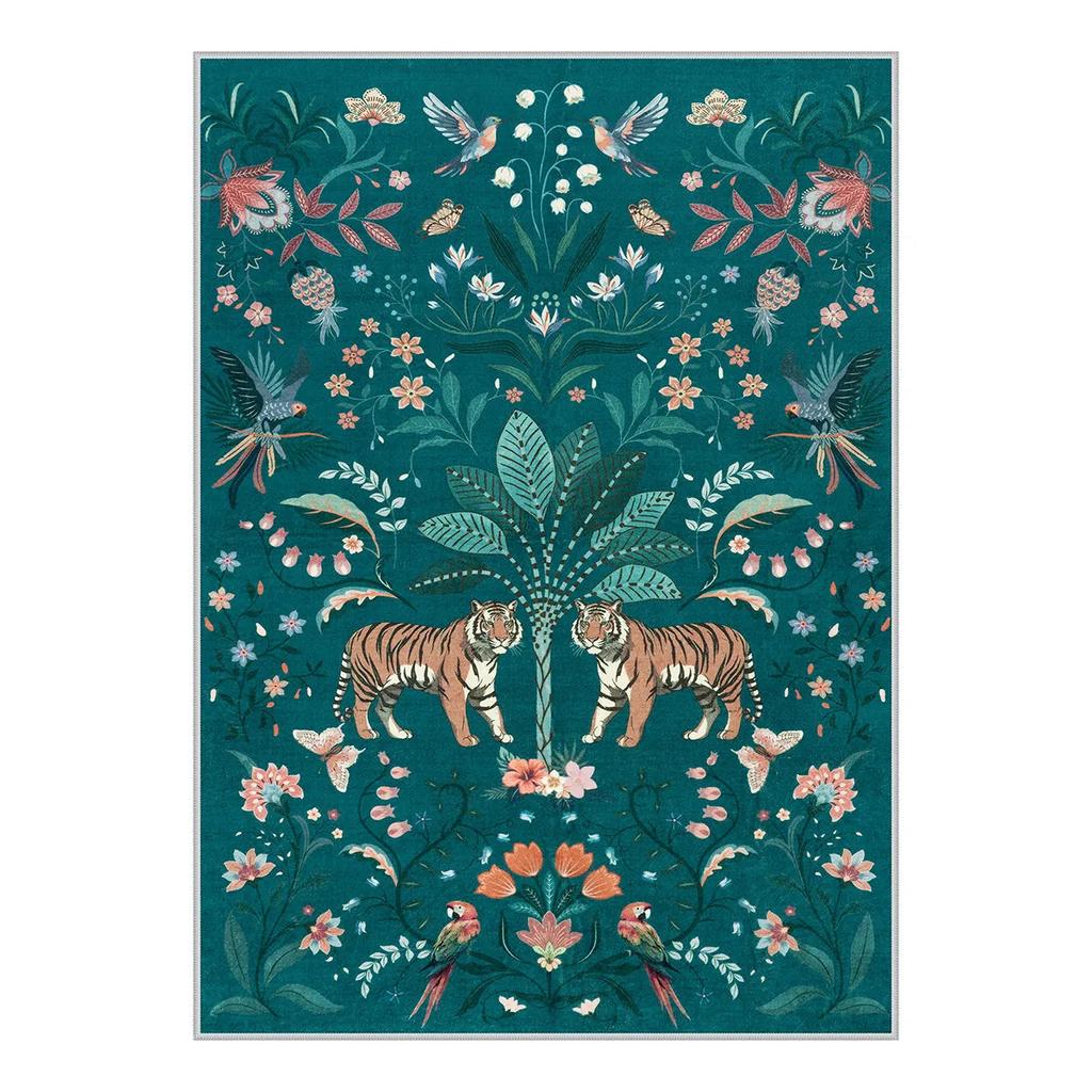 Modern Living Room Washable Jungle Tropical Tiger Beige Rug Bedroom Bohemian Style Animal Plant Carpet Retro Home Decoration Rug