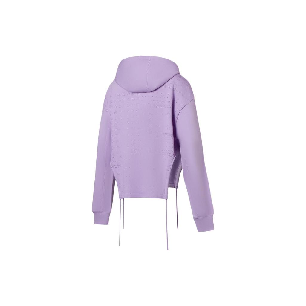 Li-Ning Fitness Series Logo Print Drawstring Hoodie Long Sleeve Sweatshirt Women Tops Purple AWDS948-3