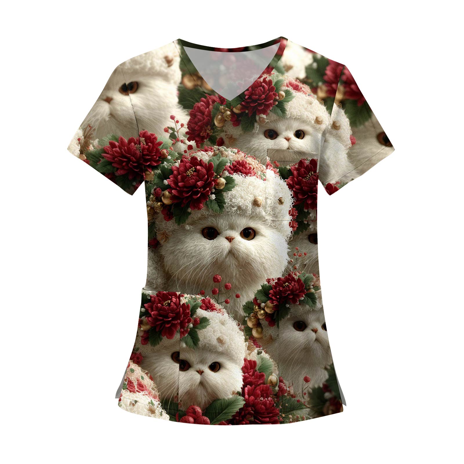 

Женские модные топы с короткими рукавами и V-образным вырезом с принтом, рабочие футболки с карманами XXXL белый