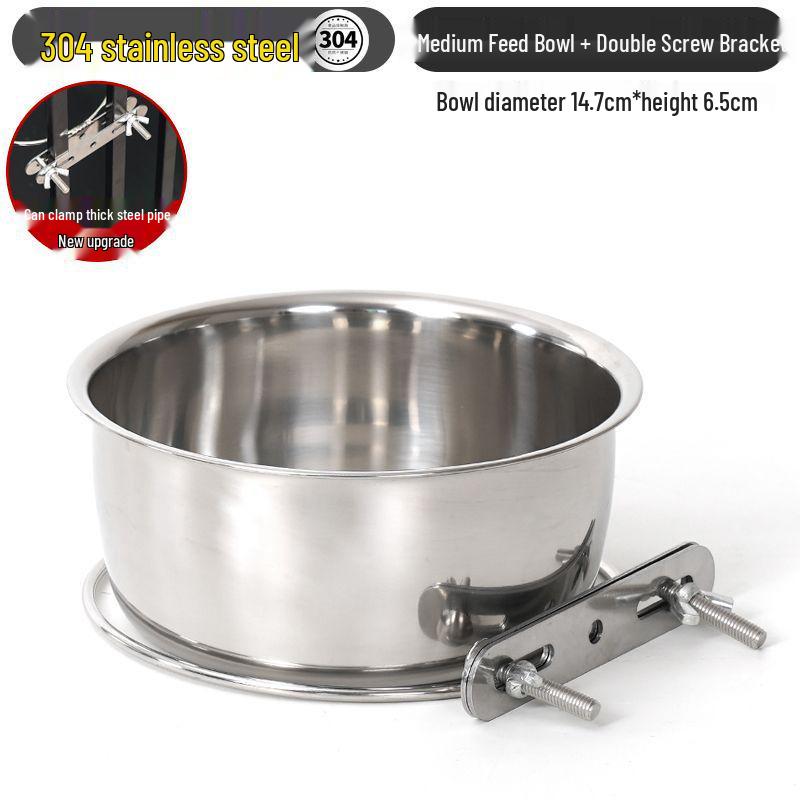 304 Stainless Steel Anti-Spill Hanging Pet Food Bowl for Cages