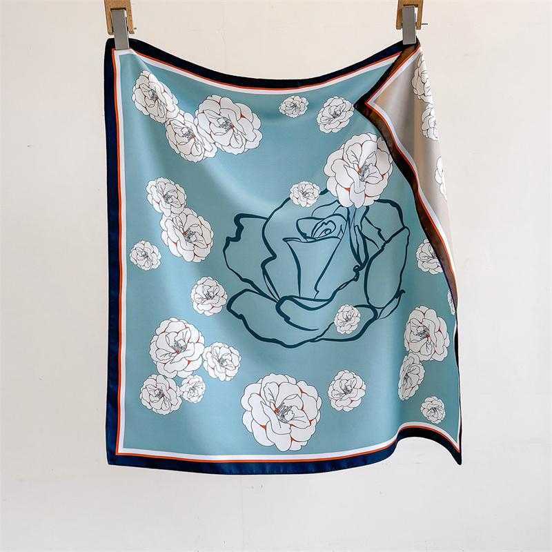 70cm Luxury Brand Square Scarf Design Double Side Shawl Wrap   Print Twill Silk Women Hijab Female Foulard Headband Bandana
