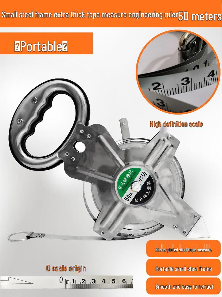 Large Measuring Tape Set: 50m, 30m Steel Tapes and 100m Cloth Tape for Construction, Engineering and Handheld Measurements.