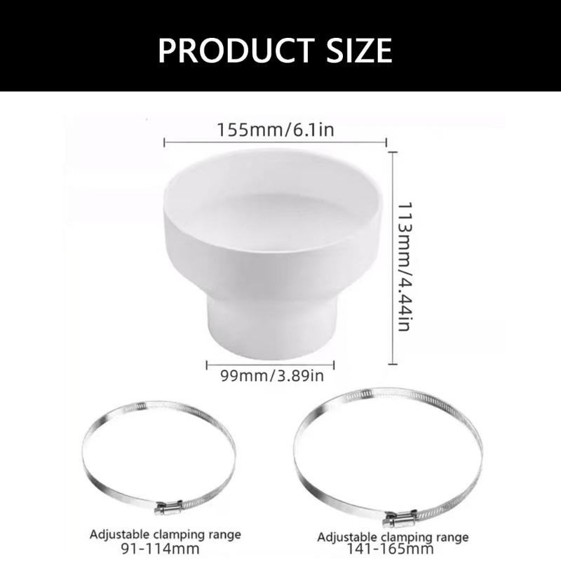 Sturdy Exhaust Hose Reducer 150 mm to 100 mm Includes 2 Metal Clamps Convenient for Multipurpose Pipe Fittings