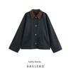 Kaslead New Arrival Women's Clothing Fashion Style Fashion Corduroy Neckline Waxing Leather Coat 4341981