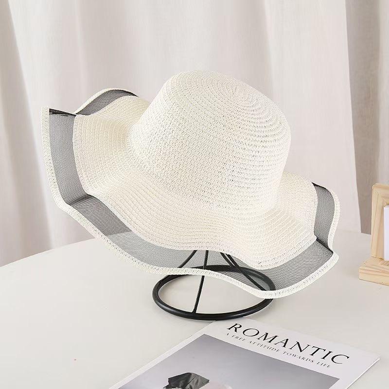 

Женская пляжная шляпа с широкими полями из волнистой сетки M (56-58cm) белый