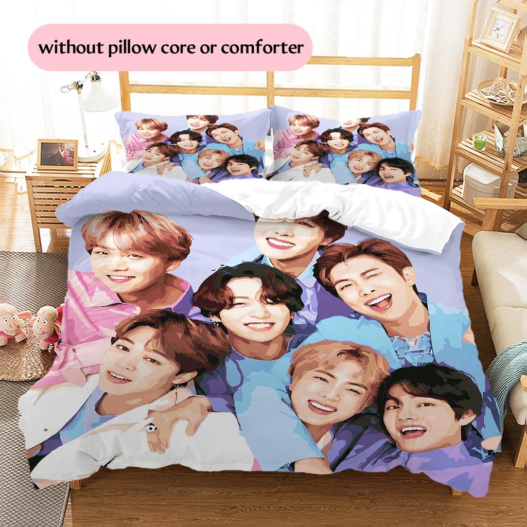 BTS Pattern Bedding Home Decoration Birthday Gift (1 * Duvet Cover + 2 * Pillowcase, Without Core)