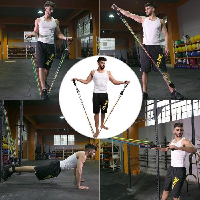 Bande de résistance - Multicolore - Set de 11 pièces - Résistance réglable - Fitness - Débutant