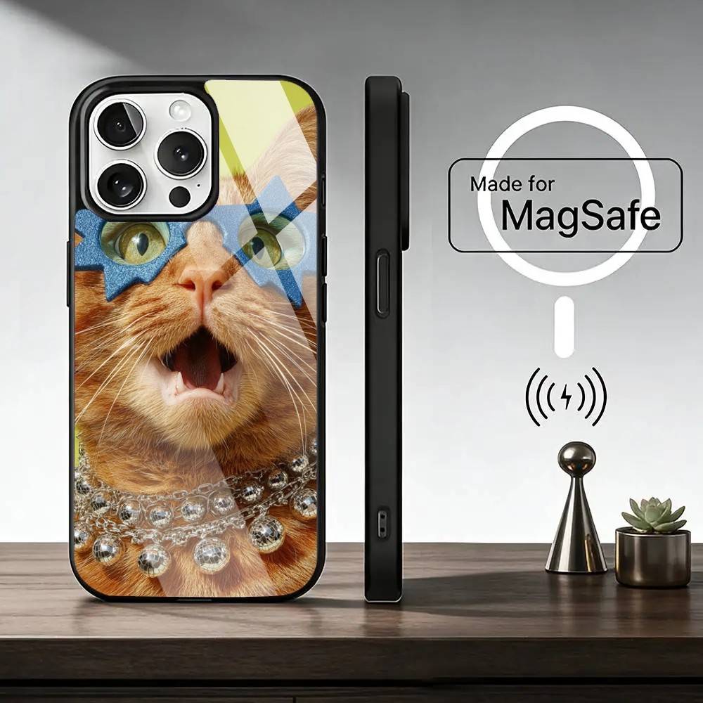 Funny Animal C-Cat Phone Case For iPhone17,16,15,14,13,12,11 Plus,Pro Magnetic with Magsafe Wireless Charging
