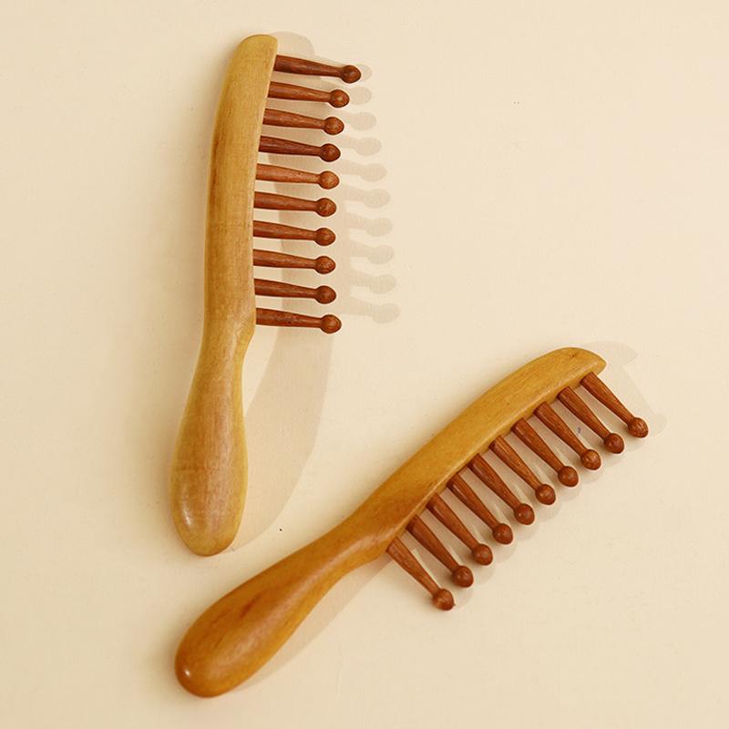 Natural Garapa Wooden Comb Meridian Massage Anti-Static No-Snags Wide Tooth Comb For Women Girl Straight Curly Hair