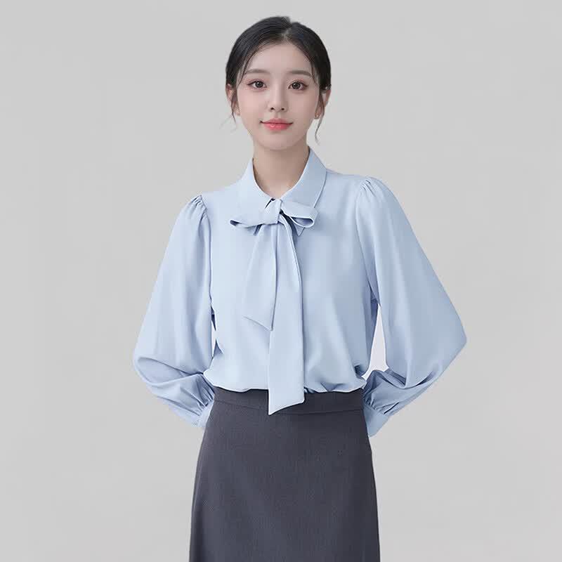 Women's Detachable Bow Long Sleeve White Shirt