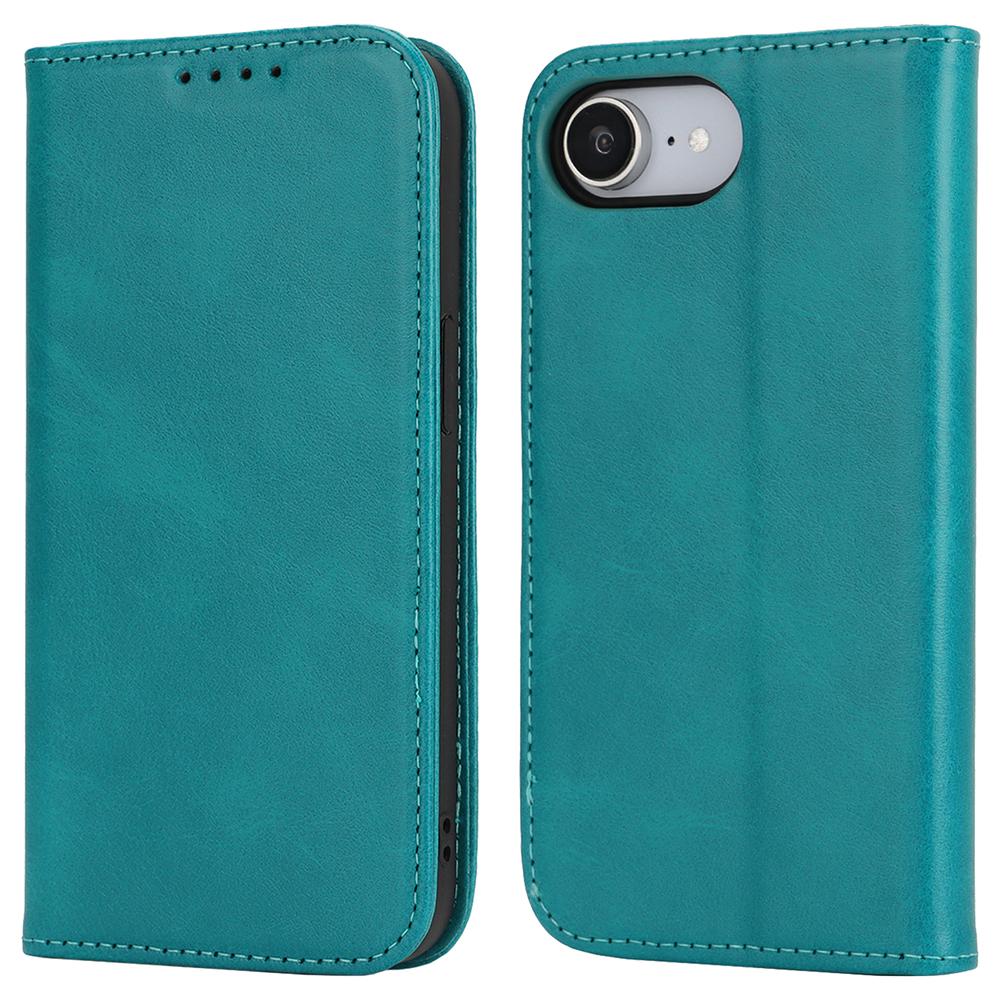 

For iPhone 16e Case PU Leather Calf Textured Magnetic Closing Smart Phone Cover Sky Blue