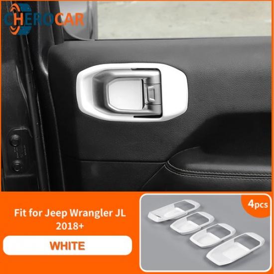 4X White Inner Door Handle Bowl Covers For Jeep Wrangler JL JT 18-23 Accessories